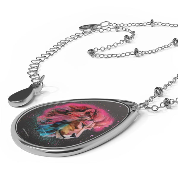 Courage Doesn’t Always Roar Lion Art on Oval Necklace with Silver Chain