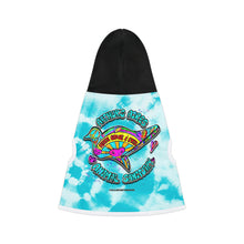 Load image into Gallery viewer, Peace Love and Pigs Tie Dye Pet Hoodie with Dove Design for Arthur&#39;s Acres - 5 SIZES Blue/Black
