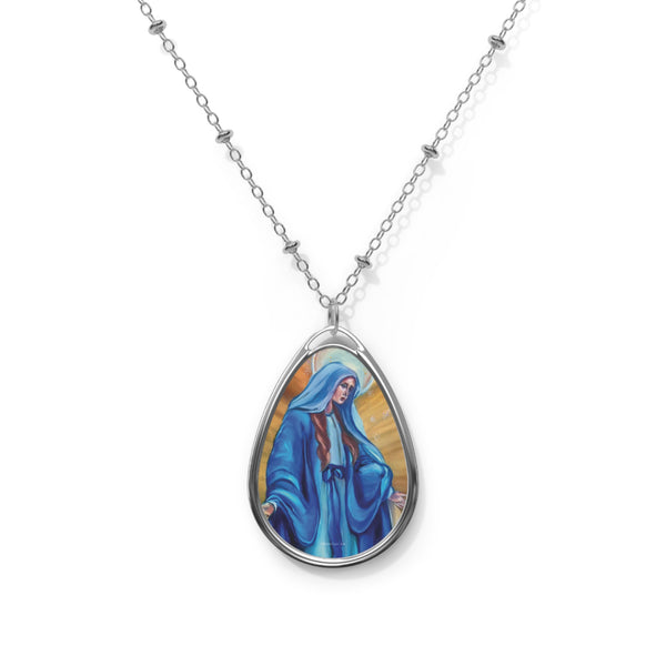 Blessed Mother Oval Necklace with Silver Chain
