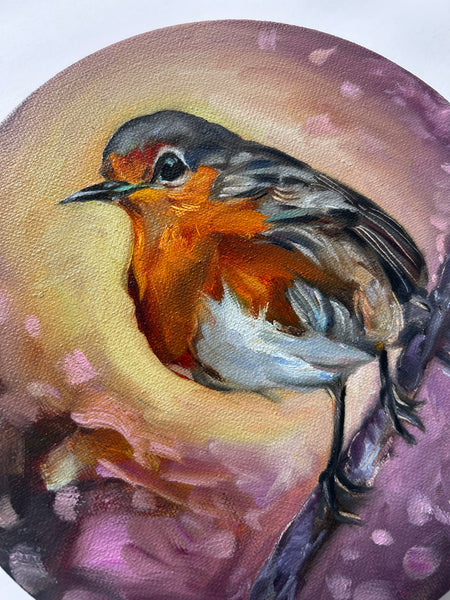 Robin in Spring Original Oil Painting 8” round