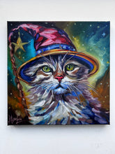 Load image into Gallery viewer, The Feline Alchemist Cat Sorcerer Art Original Oil Painting 10” x 10” Ships Free
