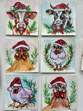 Load image into Gallery viewer, Christmas Chicken 4x4 Painted Framed Ornament
