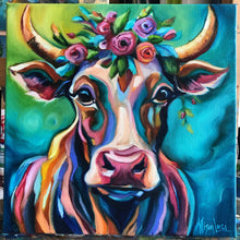 Load image into Gallery viewer, Blossom Cow Giclee Fine Art Print 8&quot; x 8&quot; - PRINT STOCK SALE
