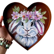Large 8” Painted Bunny Rabbit Rustic Heart Art Free Shipping