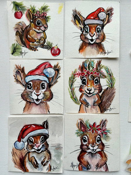 Christmas Squirrel 4x4 Painted Framed Ornament