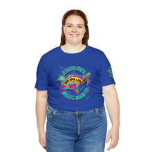 Load image into Gallery viewer, Peace Lve and Pigs Unisex Tee Shirt - SLEEVE Printing with Dove Design for Arthur&#39;s Acres - 7 COLORS / XS - 5XL
