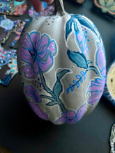 Load image into Gallery viewer, Farmhouse Grey Hand Painted Pumpkin with Lavender Flowers
