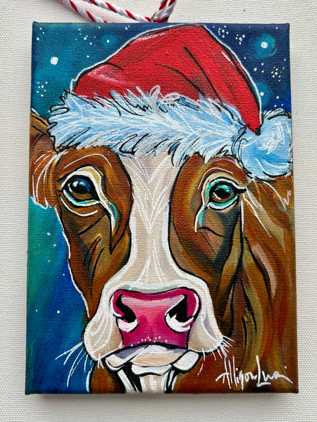 Santa Cow Original Painting 5x7