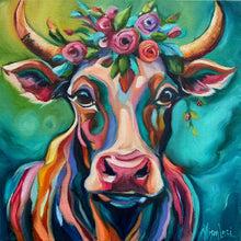 Load image into Gallery viewer, Blossom Cow Giclee Fine Art Print 8&quot; x 8&quot; - PRINT STOCK SALE
