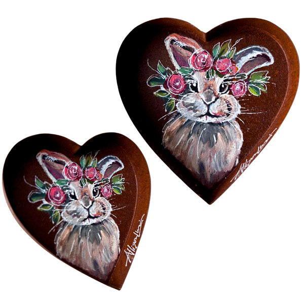 Littles Painted Bunny Rabbit Rustic Heart Magnet or Ring Dish Art Free Shipping