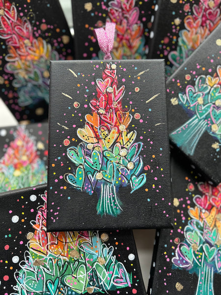 Colorful Heart Trees Original Painting 5x7