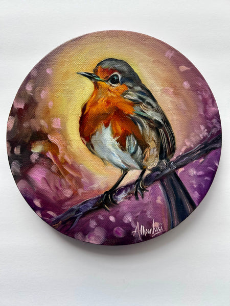 Robin in Spring Original Oil Painting 8” round