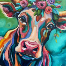 Load image into Gallery viewer, Blossom Cow Giclee Fine Art Print 8&quot; x 8&quot; - PRINT STOCK SALE
