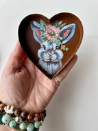 Littles Painted Bunny Rabbit Rustic Heart Magnet or Ring Dish Art Free Shipping