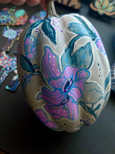 Load image into Gallery viewer, Farmhouse Grey Hand Painted Pumpkin with Lavender Flowers
