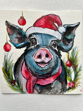 Load image into Gallery viewer, Christmas Piggie 4x4 Painted Framed Ornament
