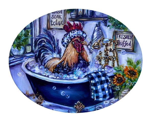 Bathing Beauty Chicken Taking A Bath Art PAPER Giclee PRINT Multiple Sizes