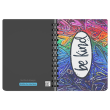 Load image into Gallery viewer, Be_Kind_Notebook_Journal_Black_SN_Open_Covers_Mockup.png
