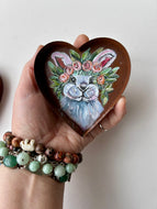 Littles Painted Bunny Rabbit Rustic Heart Magnet or Ring Dish Art Free Shipping