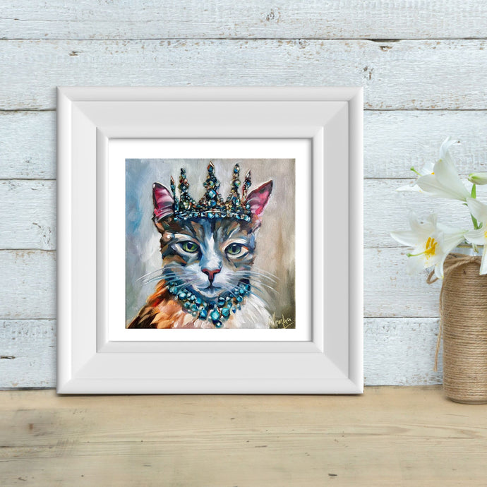 BeJeweled Royal Cat Art PAPER Giclee PRINT Lady Whiskertons - Multiple Sizes