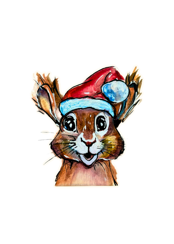 Chippy Santa Squirrel 5x7 Giclee Fine Art Print