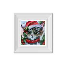 Load image into Gallery viewer, Christmas Cat Pretty Santa Kitty Fine Art Print from Original Oil Painting
