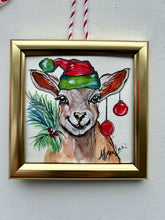 Load image into Gallery viewer, Christmas Goat 4x4 Painted Framed Ornament
