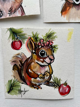 Load image into Gallery viewer, Christmas Squirrel 4x4 Painted Framed Ornament
