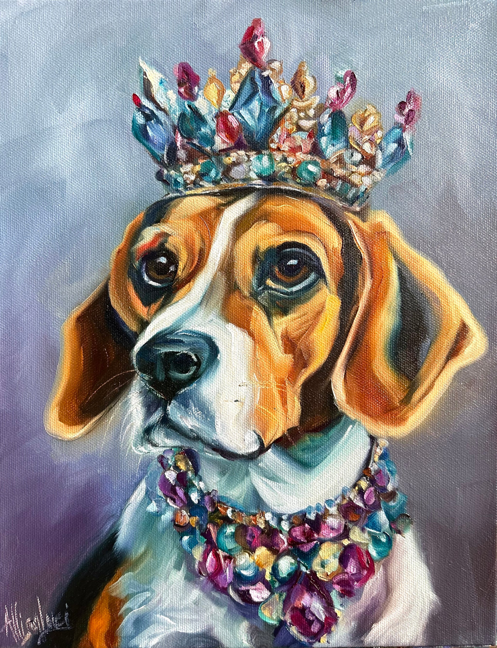 Worthy Royal Beagle Original Oil Painting - Jewel Collection - 11