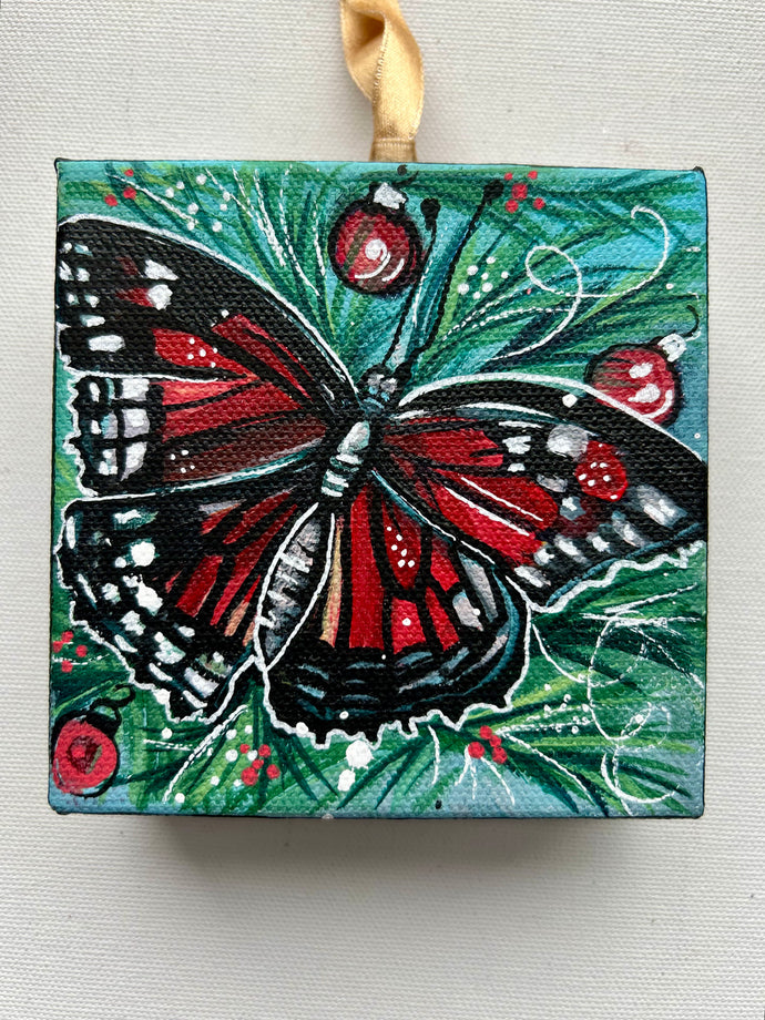 Holiday Butterfly 4x4 Painted Ornament