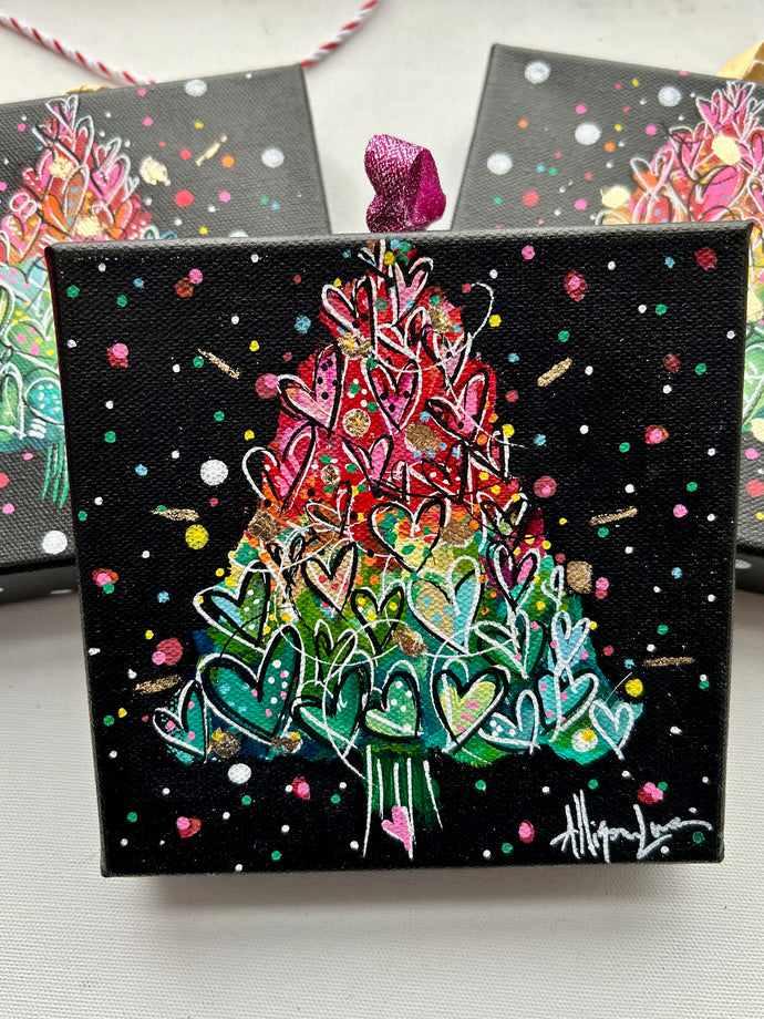 Colorful Heart Trees Original Painting 6x6