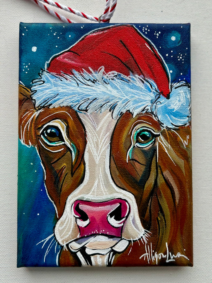 Santa Cow Original Painting 5x7