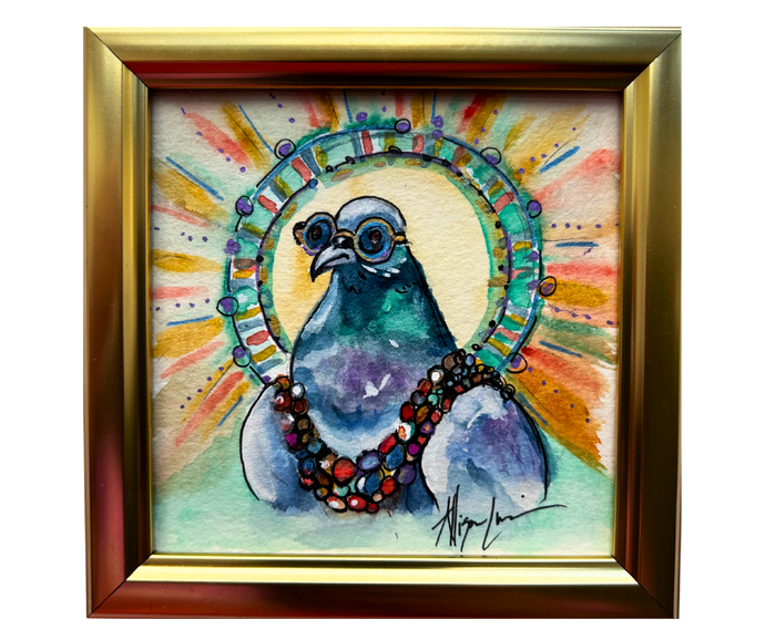 Easy Breezy Bird Original Watercolor Painting 5”x 5” FRamed