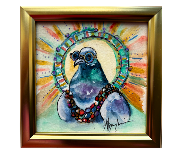 Easy Breezy Bird Original Watercolor Painting 5”x 5” FRamed