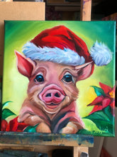 Load image into Gallery viewer, Santa Pig Original Oil Painting 12x12
