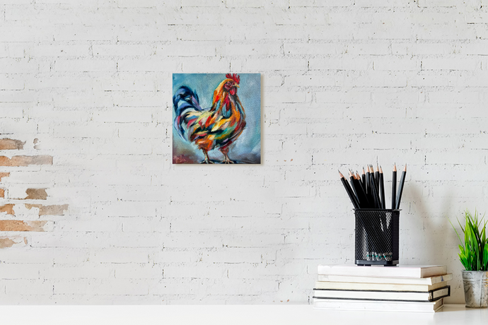 Colorful Farm Art Rooster Chicken Oil Painting 