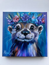 Load image into Gallery viewer, To Plant a Garden is to be Believe in Tomorrow Otter Art Original Oil Painting 6” x 6”
