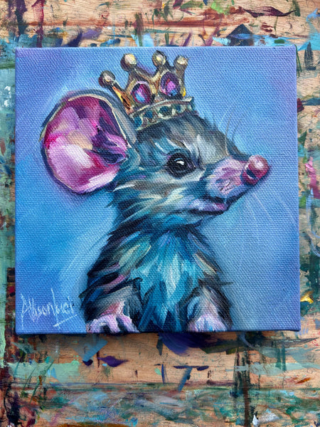 Believing Big Mouse Art Original Oil Painting 6” x 6”