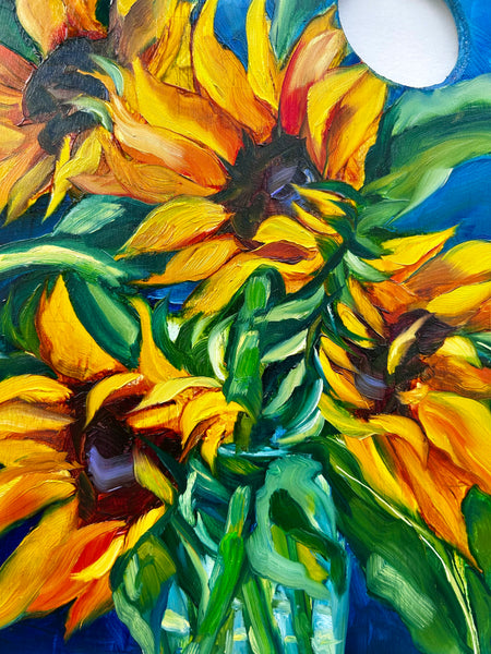 Creating the Brightest Days Sunflower Art Original Oil Painting 11” x 15” Wood Palette