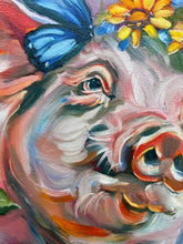 Load image into Gallery viewer, Wings Born of Change Beautiful Pig with Butterfly Wings Original Oil Painting 10” x 10”

