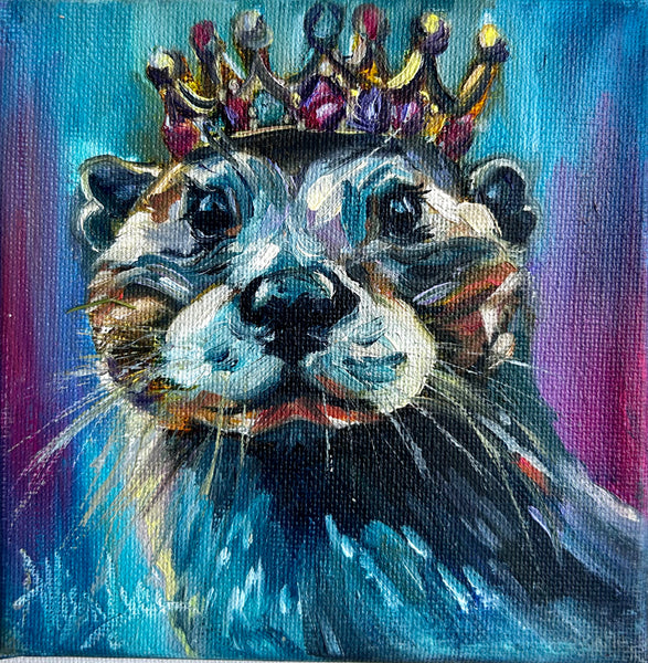Happy Squeaks Otter Art Original Oil Painting 5” x 5”