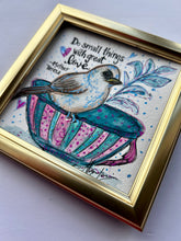 Load image into Gallery viewer, Great Love, Small Wings Original Watercolor Painting 5”x 5” Framed
