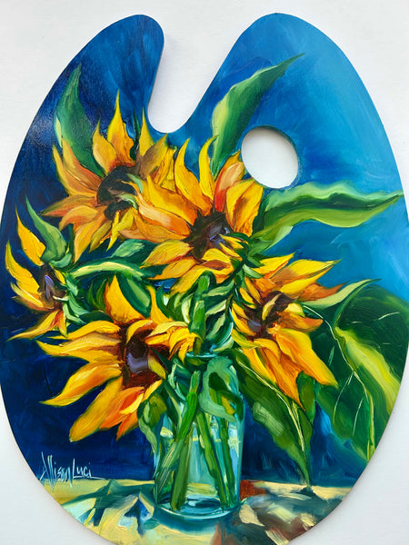 Creating the Brightest Days Sunflower Art Original Oil Painting 11” x 15” Wood Palette