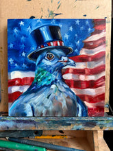 Load image into Gallery viewer, Patriotic Pigeon Original Oil Painting - 8” x 8”
