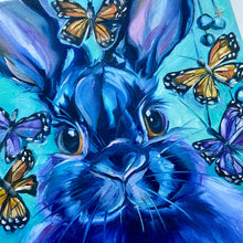 Load image into Gallery viewer, Original Oil Painting Bunny Rabbit Butterfly Kisses ORIGINAL Art 10” x 10” • Free Shipping
