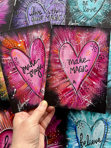 Make Magic Magenta Heart 5x 7 Original Art