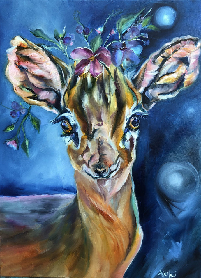 Doe Garden Fairy Deer with Flower CRown Oil Painting Allie for the Soul Allison Luci Art Magical Artwork Mystical Nursery Room Art Decor