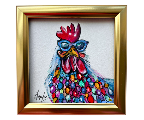 Hippie Chick Original Watercolor Painting 5”x 5” Framed