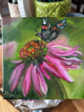 Load image into Gallery viewer, Resilience Coneflower and Butterfly Art Original Oil Painting 6” x 6”
