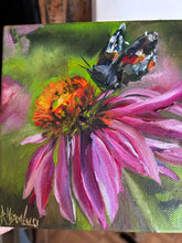 Load image into Gallery viewer, Resilience Coneflower and Butterfly Art Original Oil Painting 6” x 6”
